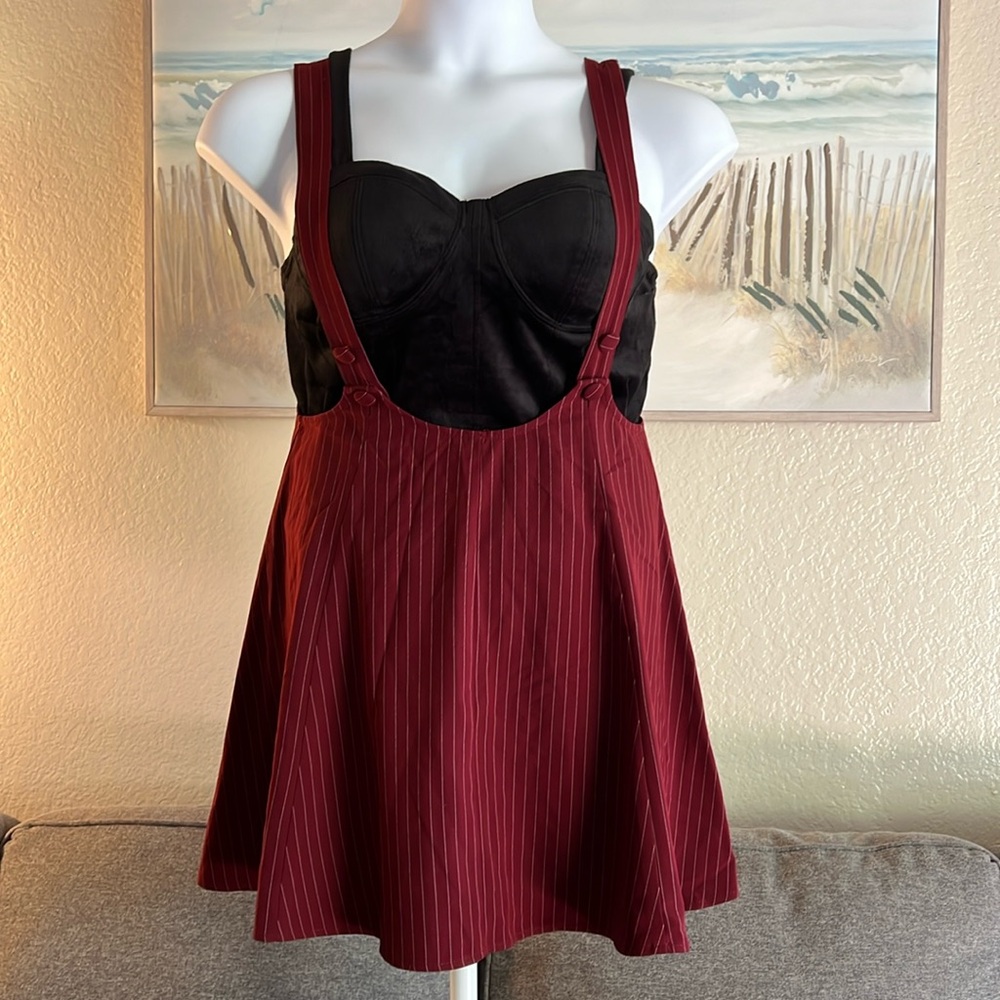 Burgundy Pinstripe Suspender Skirt